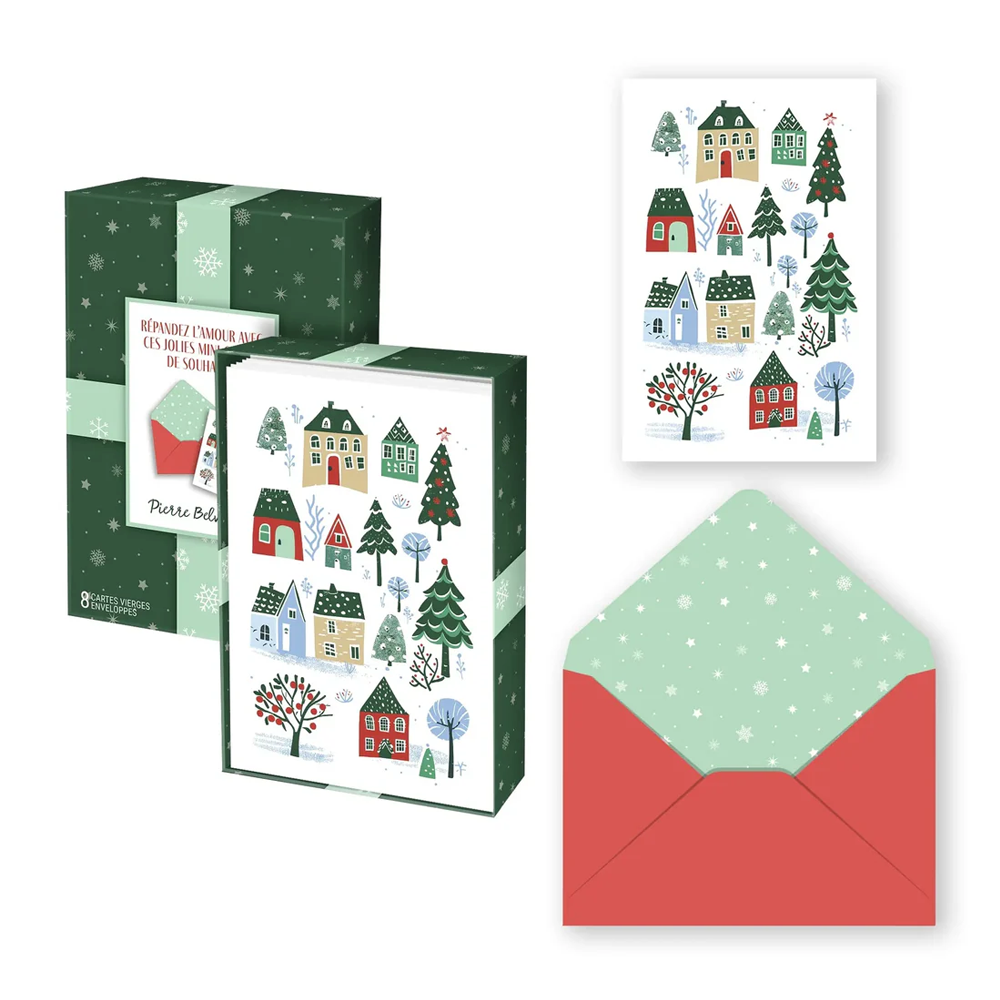 Boîte de cartes doubles petit format pour les fêtes Village