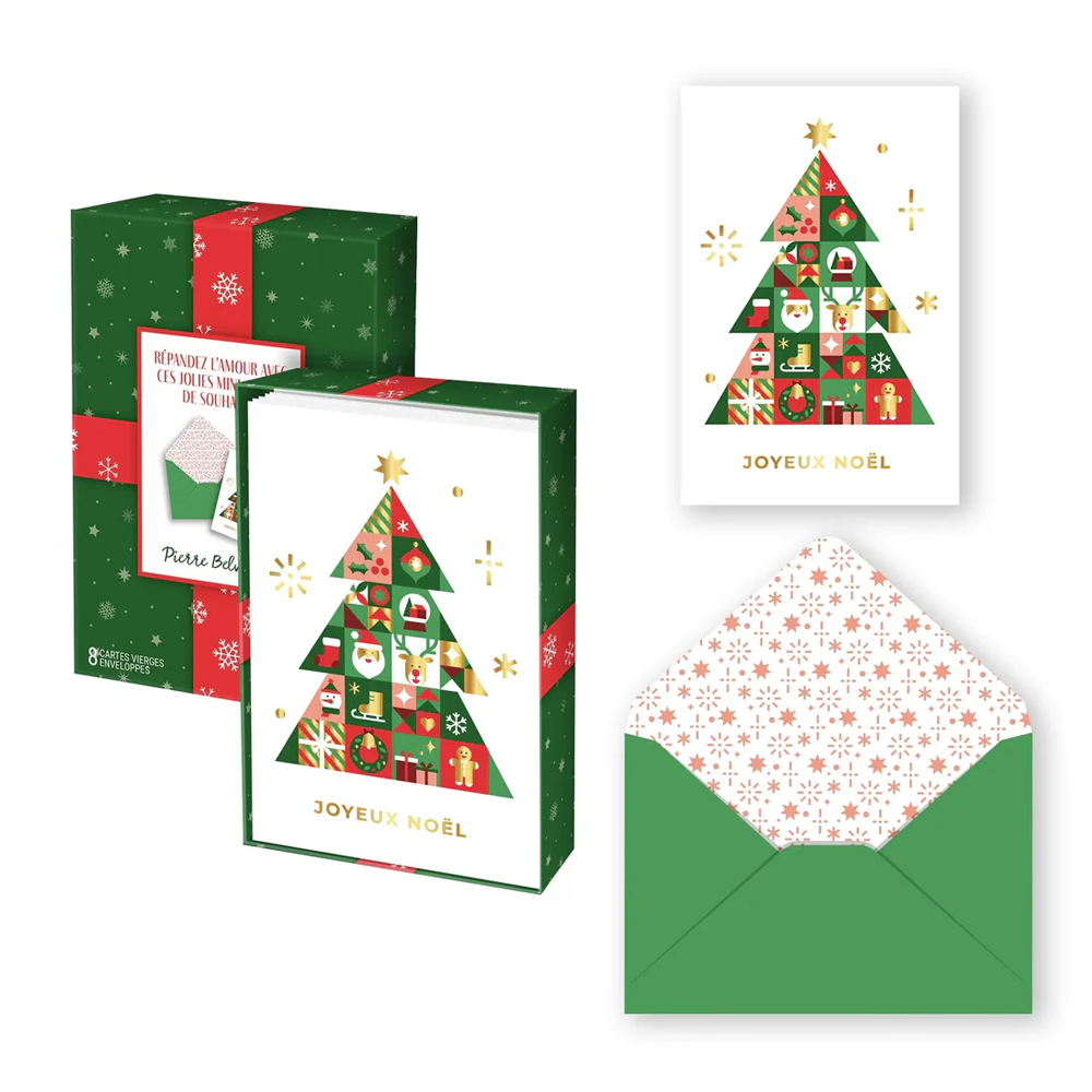 Boîte de cartes doubles petit format pour les fêtes Sapin