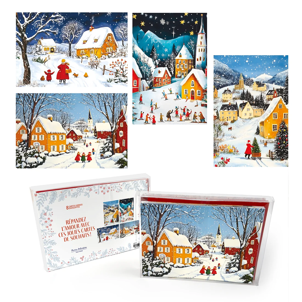 Boîte de cartes doubles des Fêtes Marche dans la neige