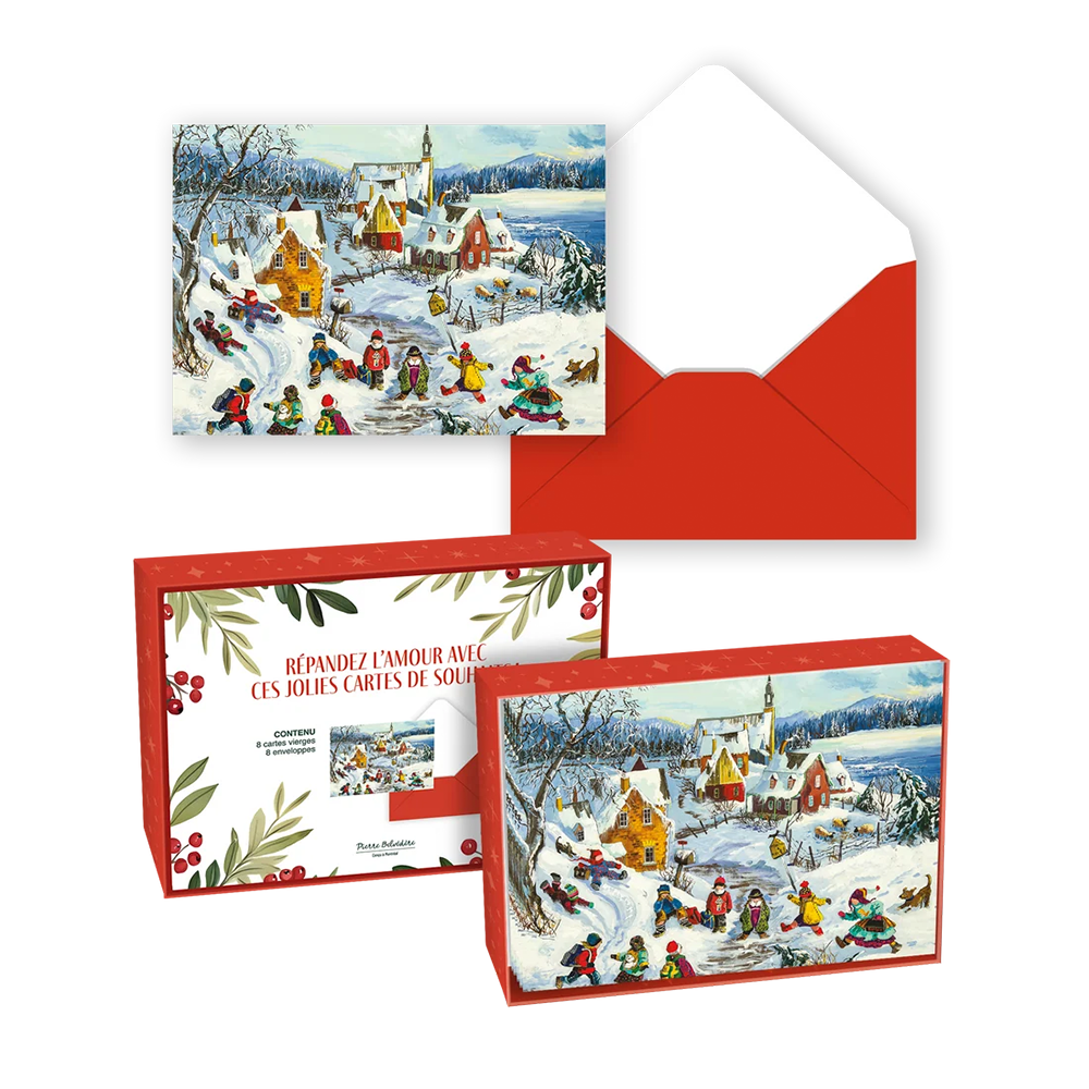Boîte de cartes doubles des Fêtes Enfants dans la neige
