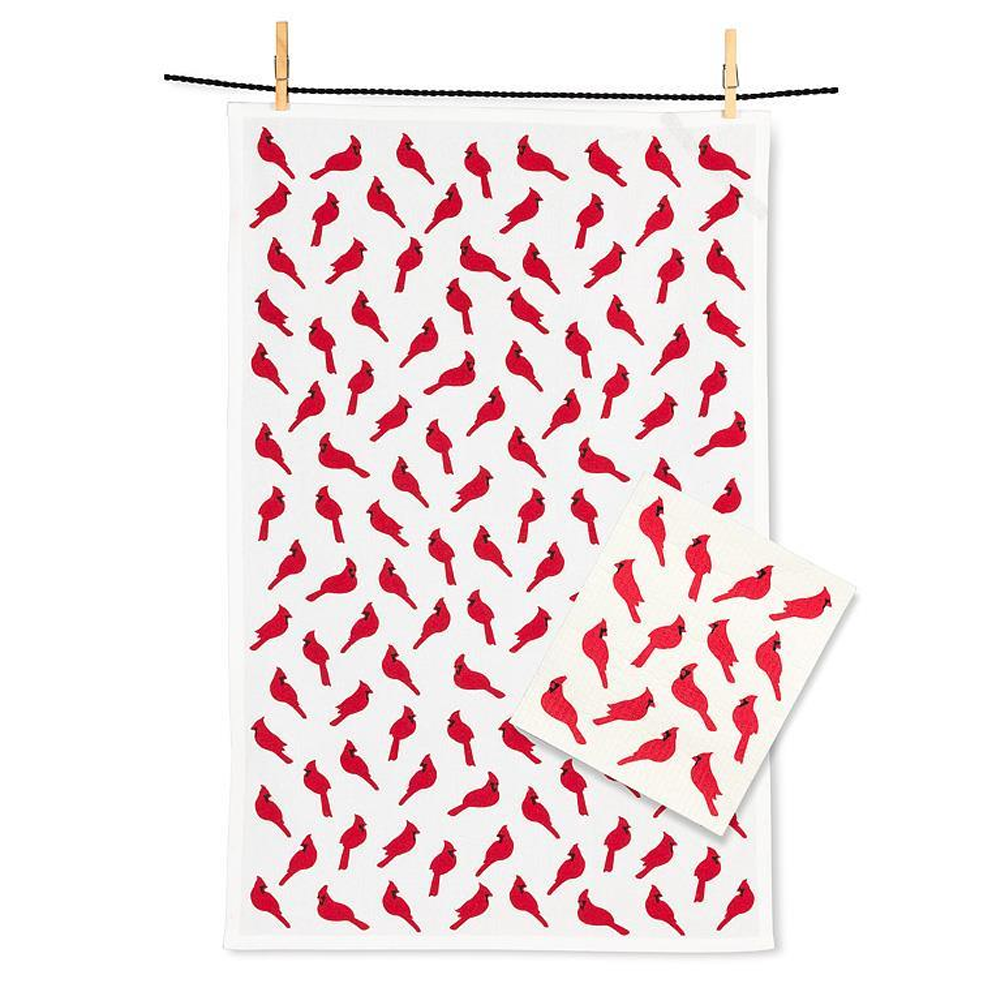 Ensemble de linge à vaisselle et lavette Cardinaux