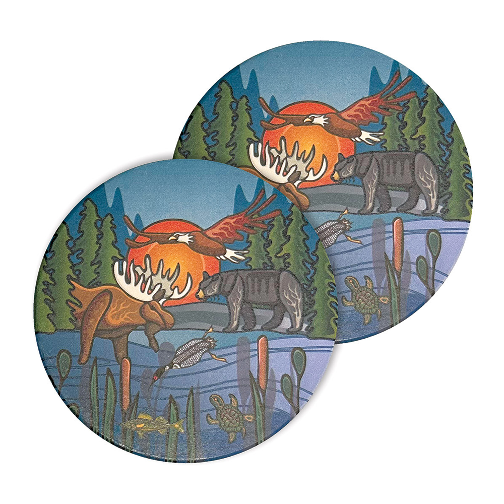 All My Relatives (Indinawemaaganidag) Set of 2 Ceramic Coasters