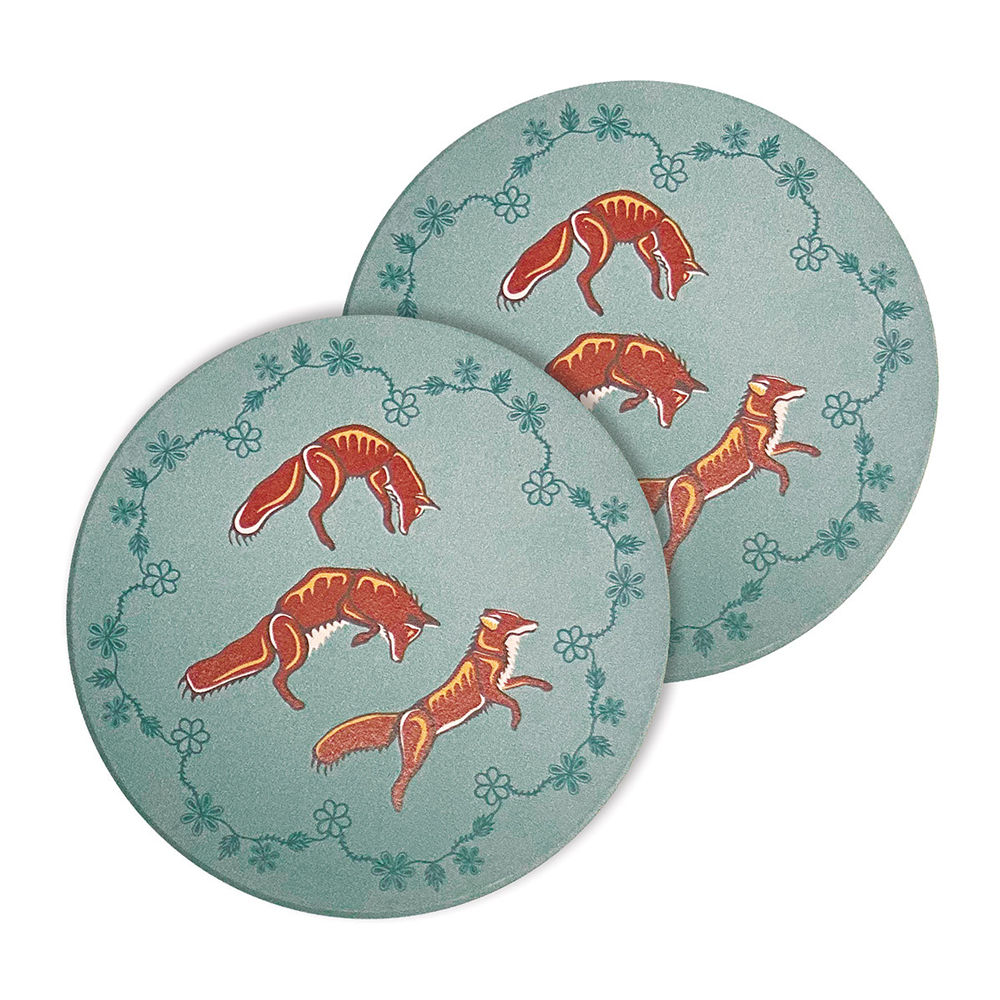 Foxes (Wagooshna) Set of 2 Ceramic Coasters