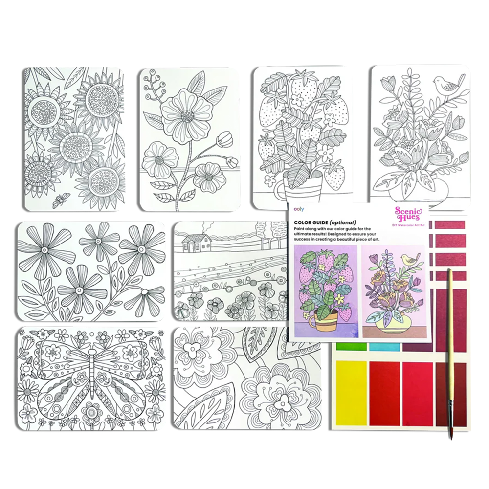 Kit d'art de coloriage à l'aquarelle Fleurs et jardins