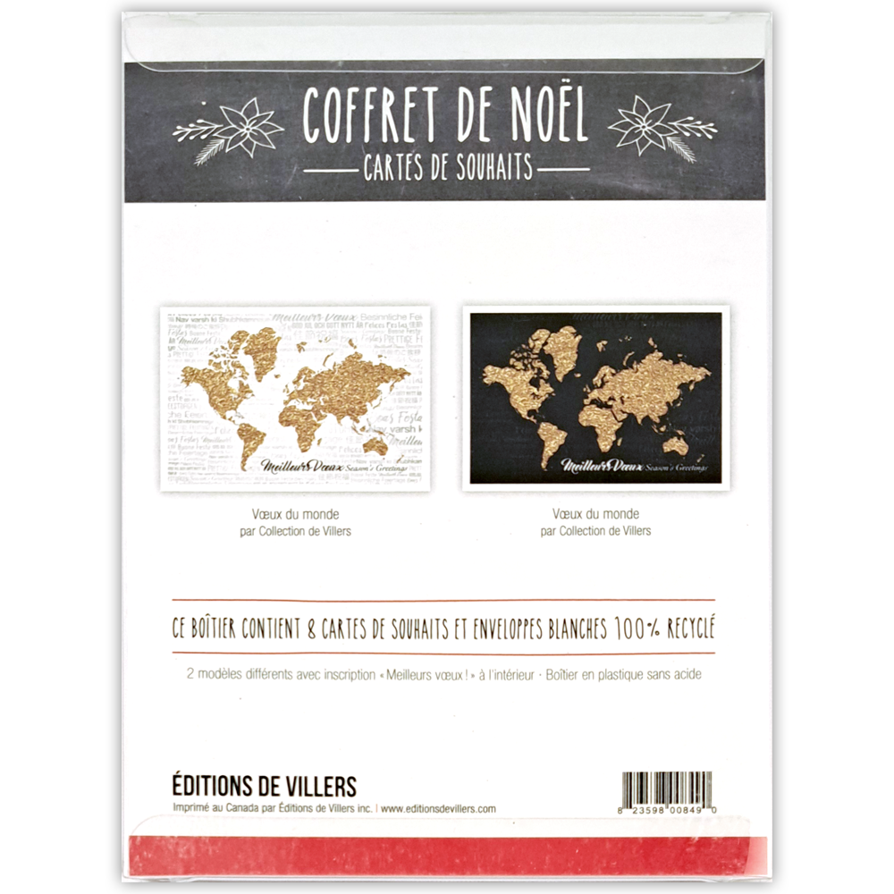 Boîte de cartes doubles pour les fêtes Vœux du monde