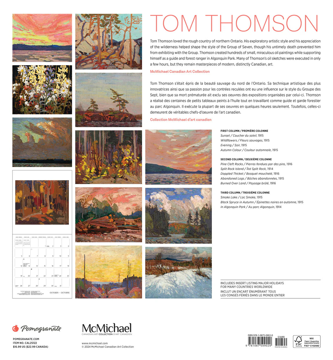 Tom Thomson 2025 Wall Calendar