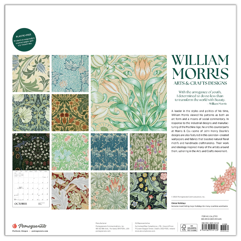 Calendrier mural 2027 William Morris