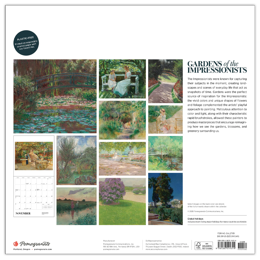 Gardens of the Impressionists 2027 Wall Calendar