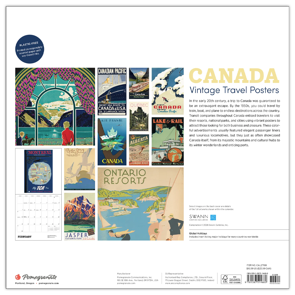 Canadian Travel Posters 2027 Wall Calendar