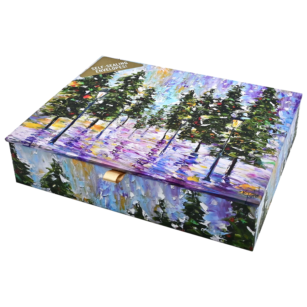 Boîte de cartes doubles des Fêtes Pines in Moonlight
