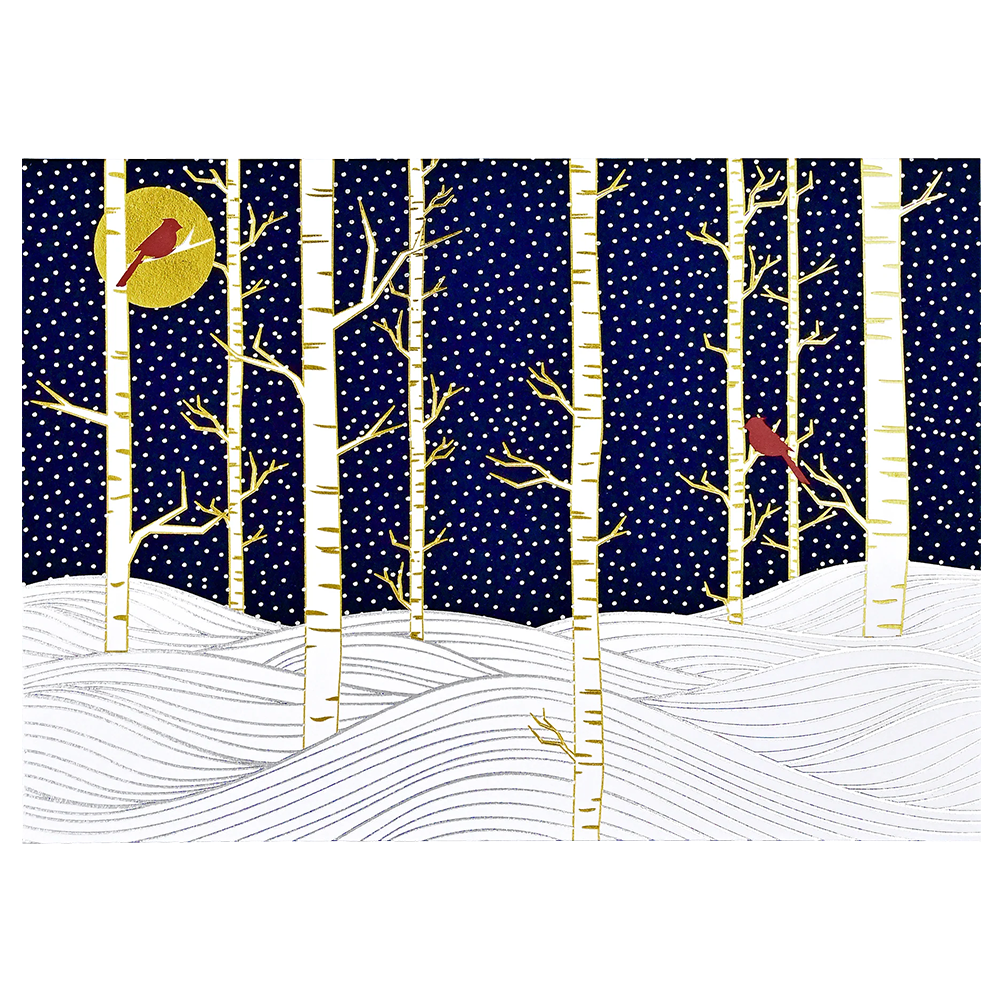 Boîte de cartes doubles des Fêtes Birch Trees in Winter