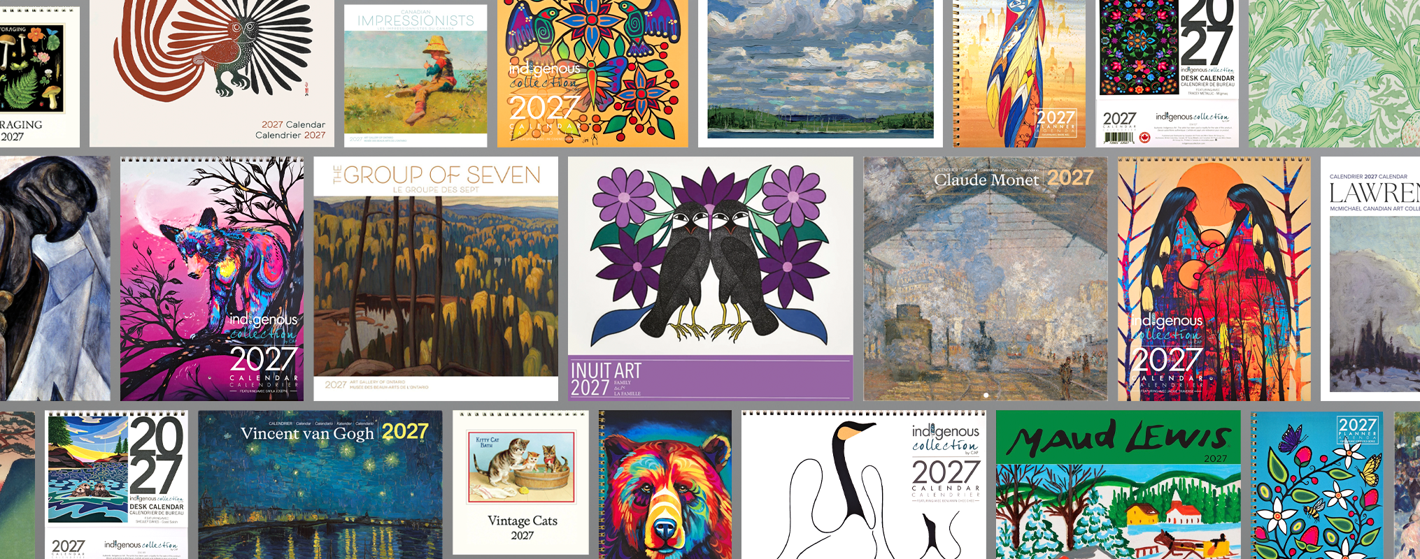 A collage of 2027 calendars arranged in a grid